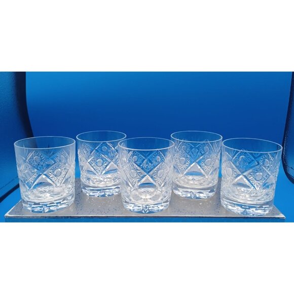 Vintage Rogaska Crystal Double Old Fashioned Glasses Set Of 5 3.5" X 3" Intricat - Picture 14 of 16